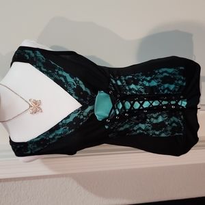 Black and green lace,tie up tank top